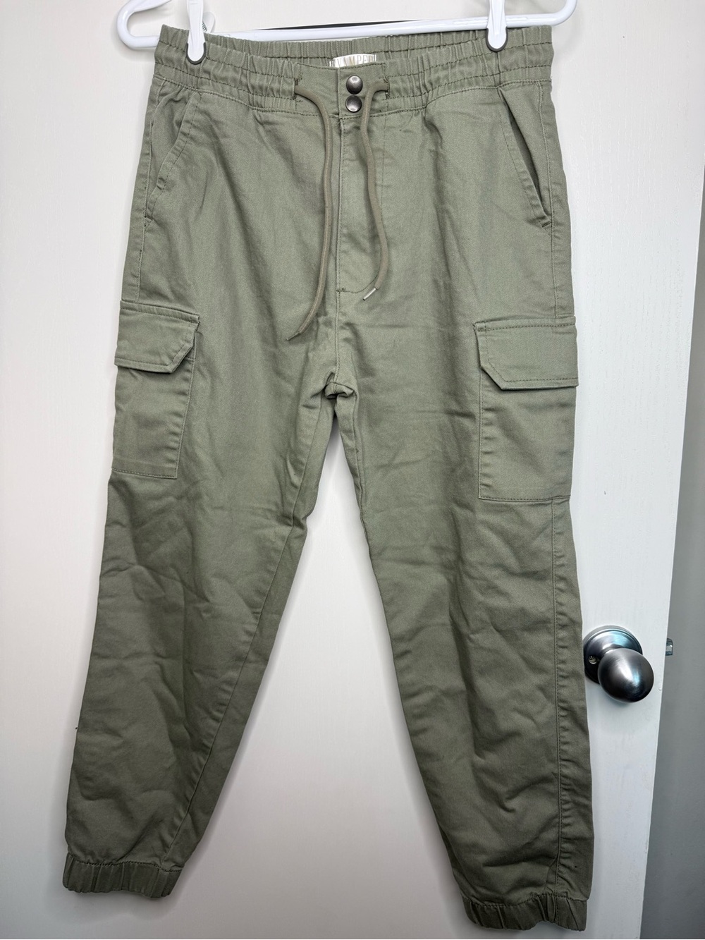 Revamped Women's Olive Cargo Jogger Pants - Elastic Waist & Drawstring Medium